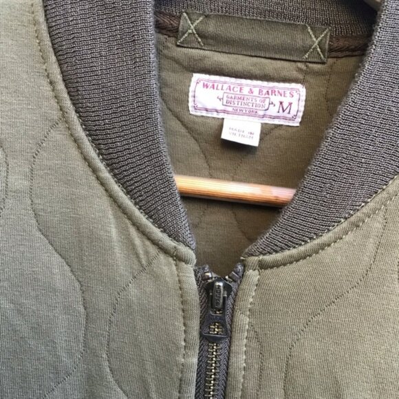 Wallace & Barnes khaki army green full zip quilted bomber jacket mens medium - Picture 4 of 8